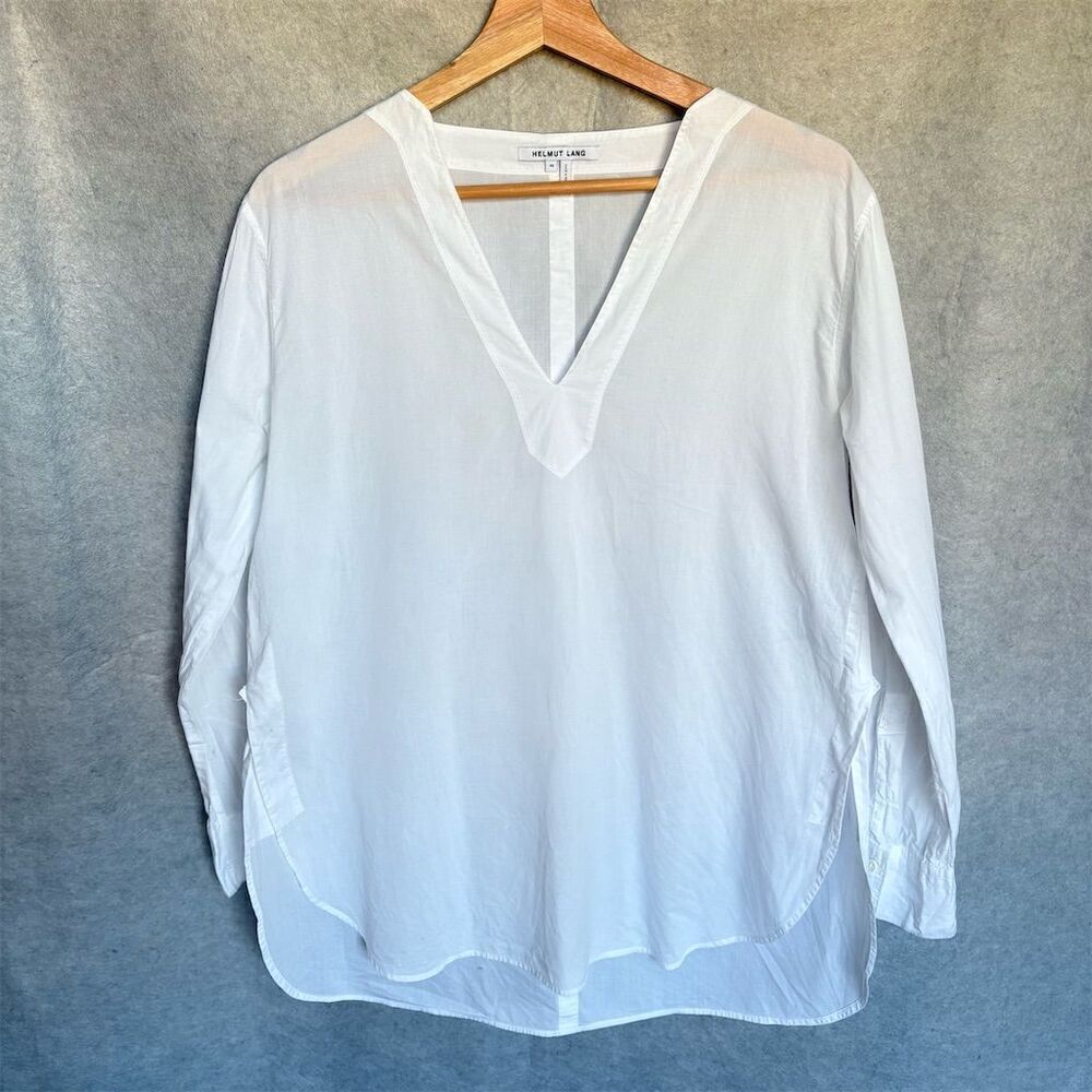 Helmut Lang Women's XS White V-Neck Long Sleeve Blouse Casual